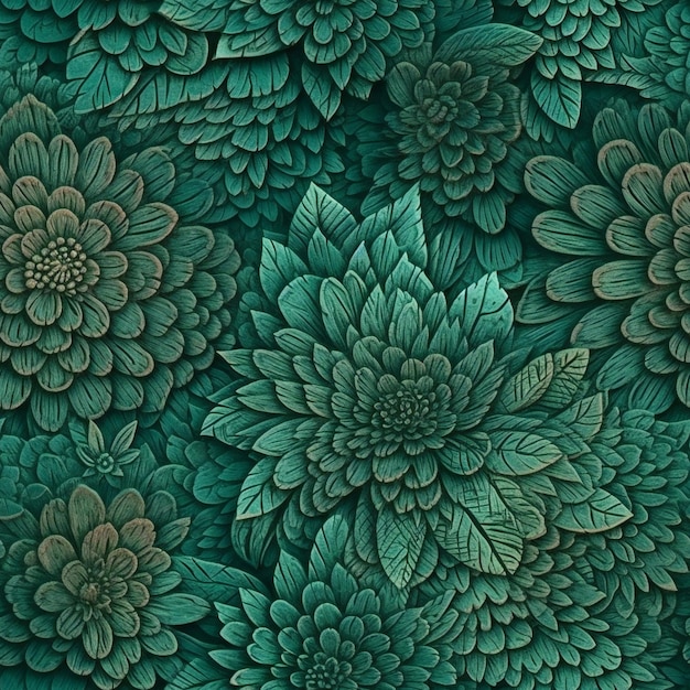 Seamless pattern with green dahlias