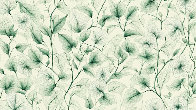 a seamless pattern with green leaves and branches