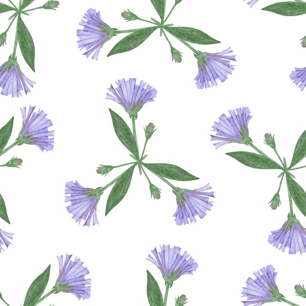 Seamless pattern with hand drawn blue flowers