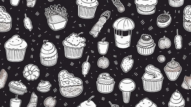 Photo seamless pattern with hand drawn cupcakes vector illustration