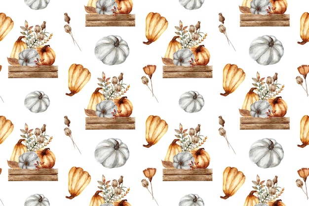 Seamless pattern with hand drawn pumpkin composition autumn holidays design textile fabric