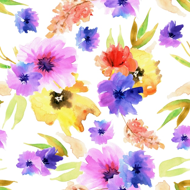 Seamless pattern with hand painted watercolor flowers