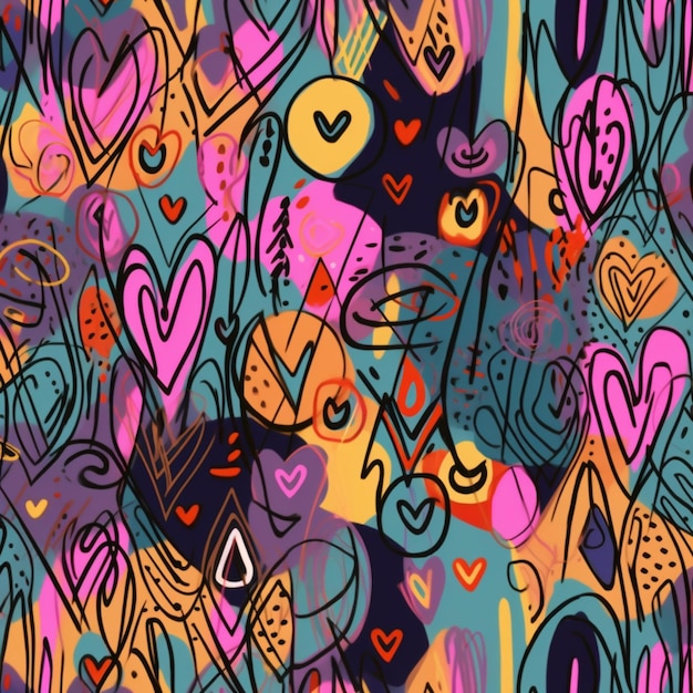 A seamless pattern with hearts and the words love on it.