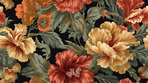 Seamless pattern with hibiscus flowers