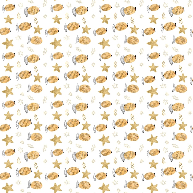 Seamless pattern with a honeycomb and a starfish.