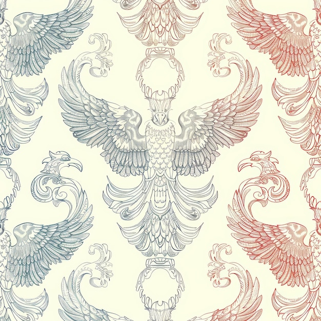 Photo seamless pattern with the image of the winged eagle