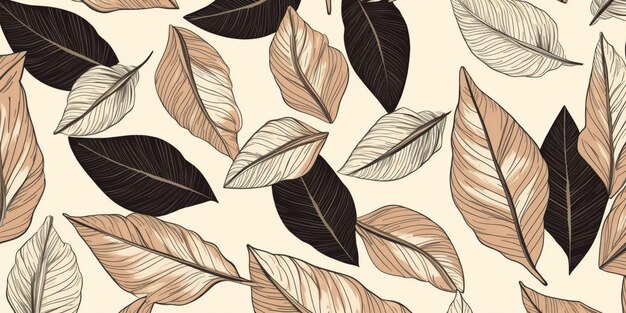 Seamless pattern with leaves on a beige background.