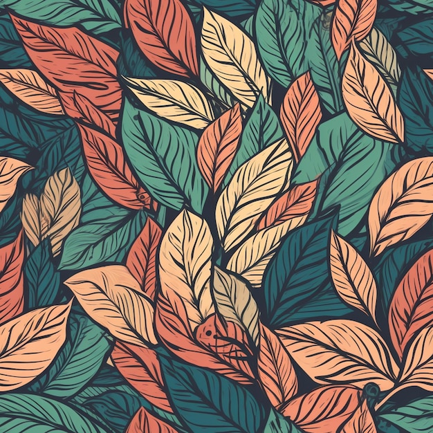 Seamless pattern with leaves on a dark background.