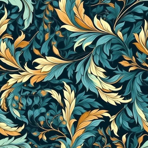 Seamless pattern with leaves on a dark background.