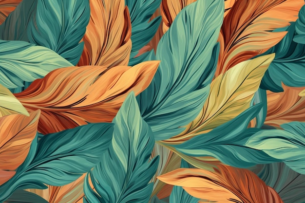 A seamless pattern with leaves and flowers.