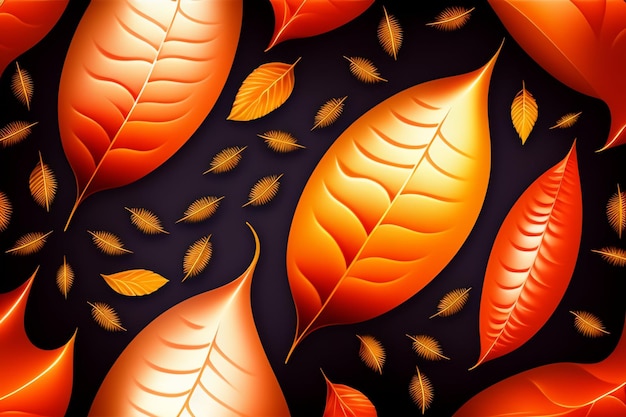 A seamless pattern with leaves and leaves on a dark background.