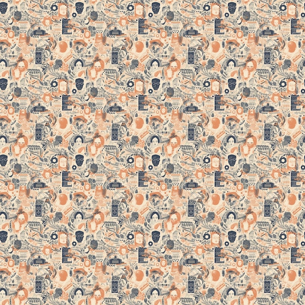 Seamless pattern with the letters e and e on a beige background.