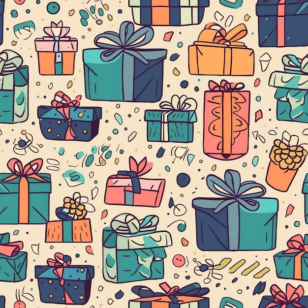 Seamless pattern with a lot of colorful gift boxes.