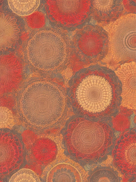 Photo seamless pattern with mandalas in red and orange colors