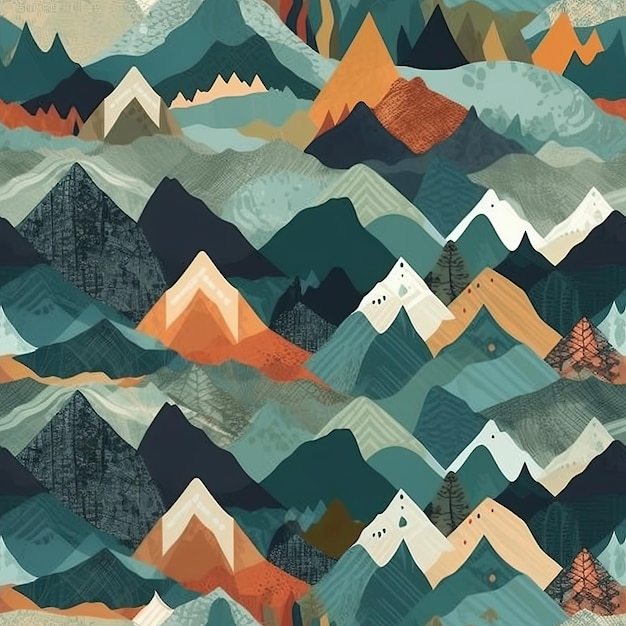 Seamless pattern with Mountains texture wallpaper background design Generative AI