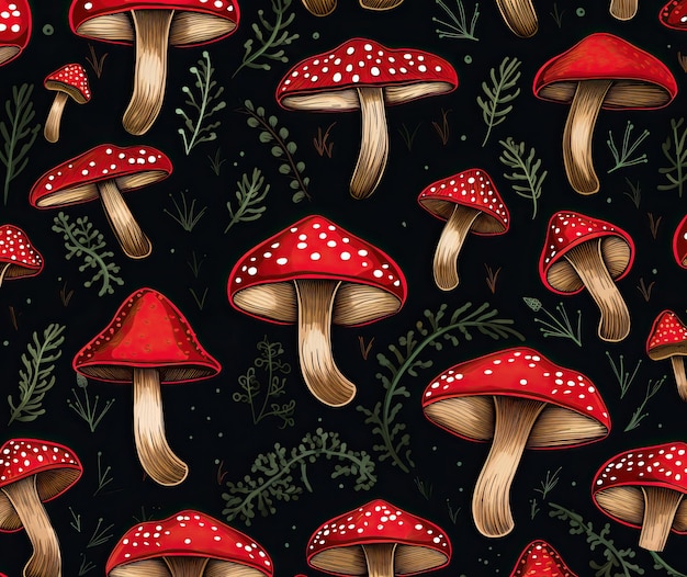 A seamless pattern with mushrooms and mushrooms.