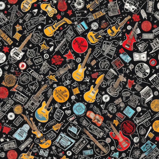 Seamless pattern with musical instruments on black background vector illustration