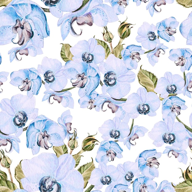 Seamless pattern with orchid flower and leaves