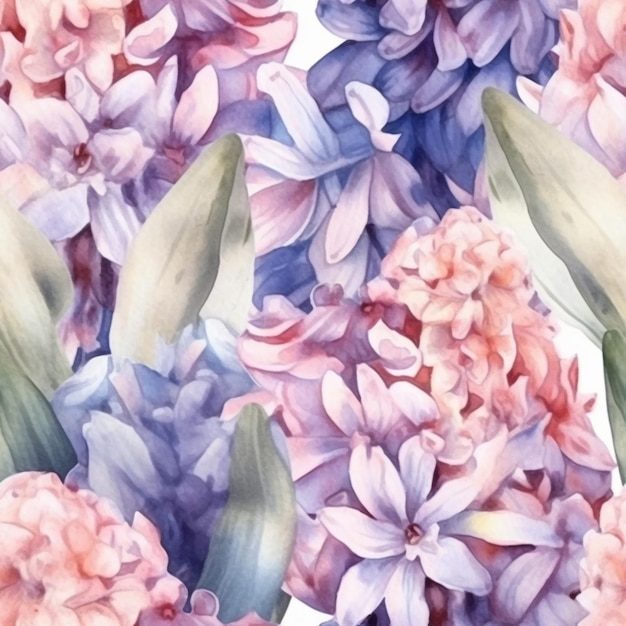 A seamless pattern with pink and blue hydrangea flowers. watercolor illustration. stock illustration