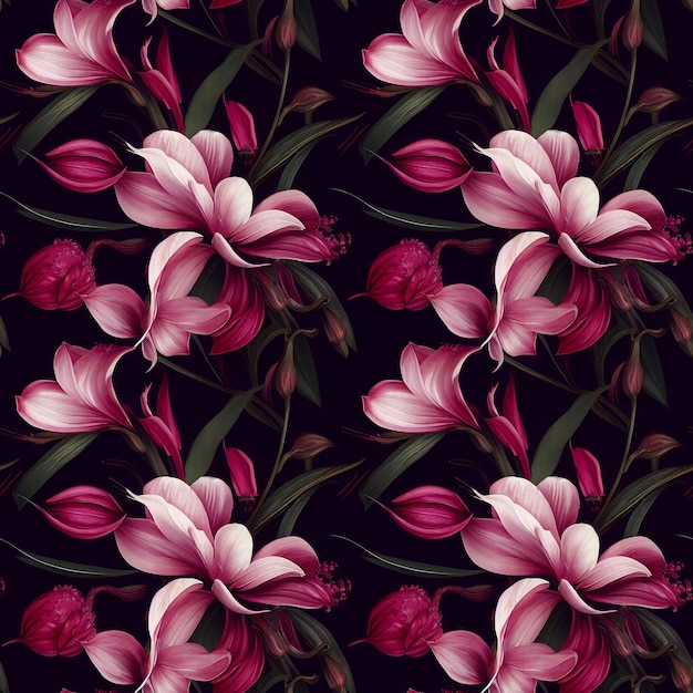 Seamless pattern with pink flowers Generated AI edited in Photoshop