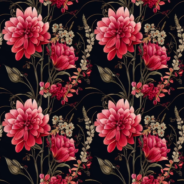 Seamless pattern with pink flowers Generated AI edited in Photoshop