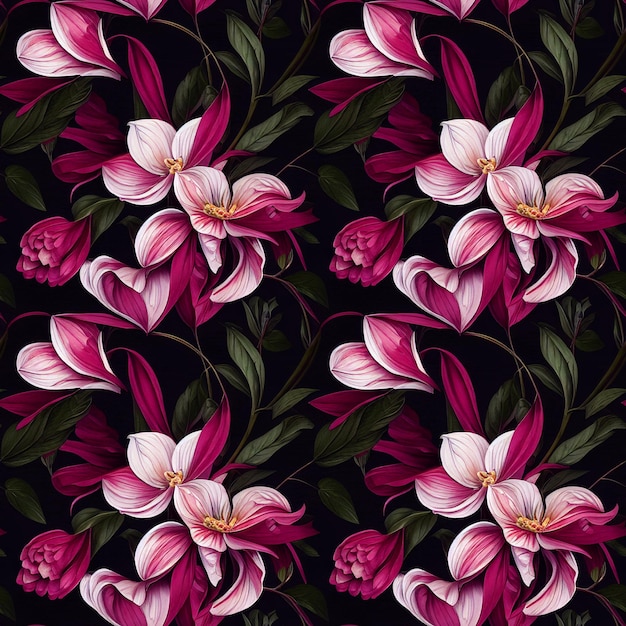 Seamless pattern with pink flowers Generated AI edited in Photoshop