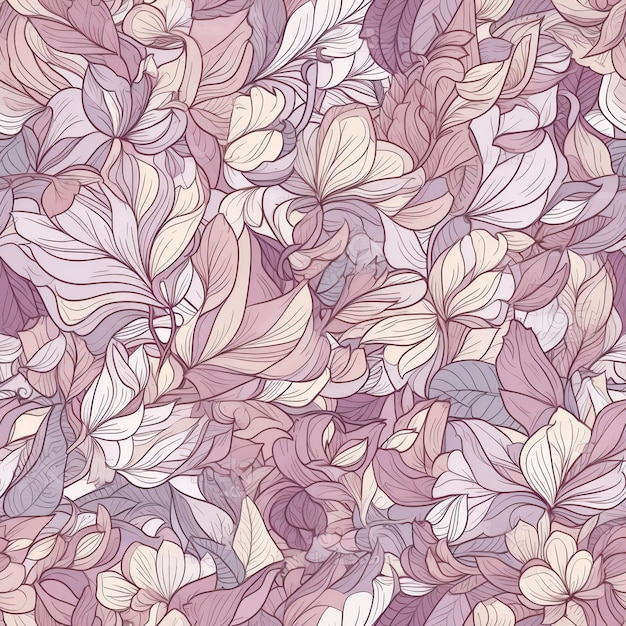 Seamless pattern with pink flowers and leaves on a pink background.