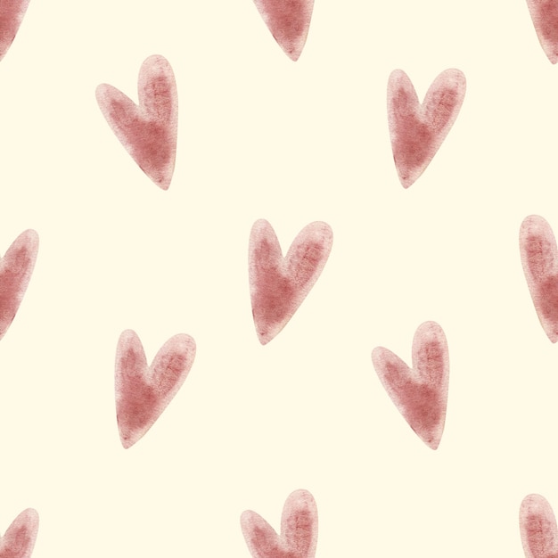 Seamless pattern with pink hearts Hand drawn watercolor texture Trendy printon textiles and wallpap