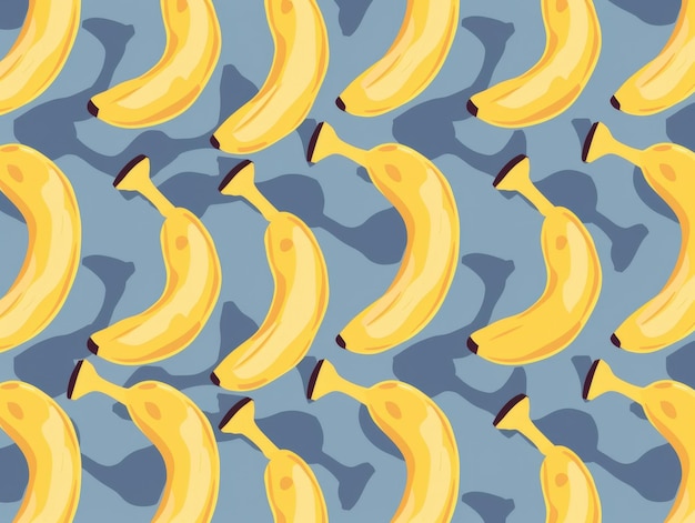 Photo seamless pattern with playful yellow bananas on a blue background