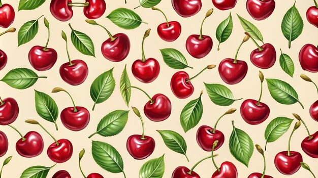 Photo seamless pattern with plump cherries on a light background