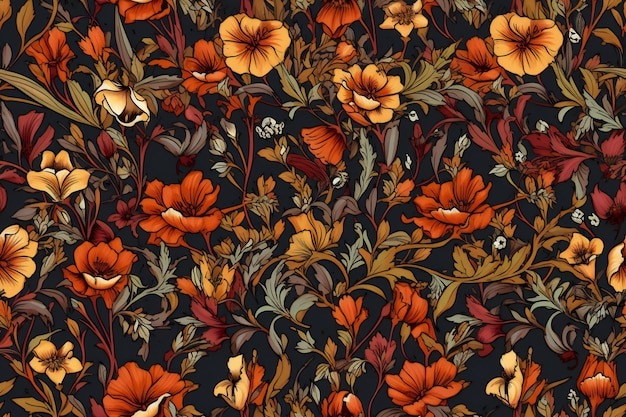 Seamless pattern with poppies on a dark background