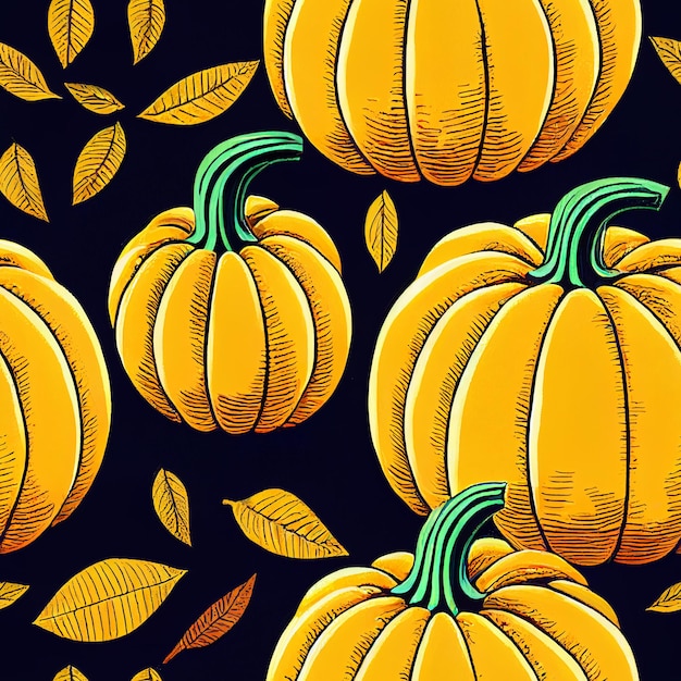 Seamless pattern with pumpkin in cartoon style. Cute autumn pattern Seamless textile