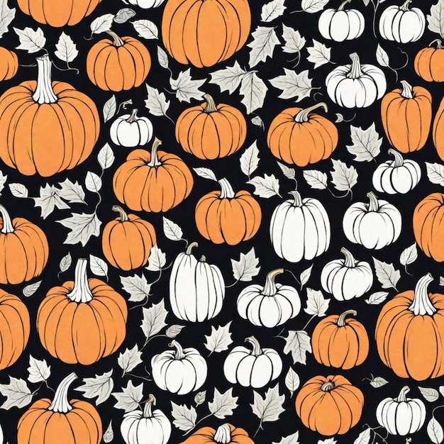 Photo seamless pattern with pumpkins handdrawn illustration