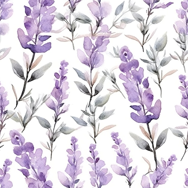 A seamless pattern with purple flowers. watercolor background.