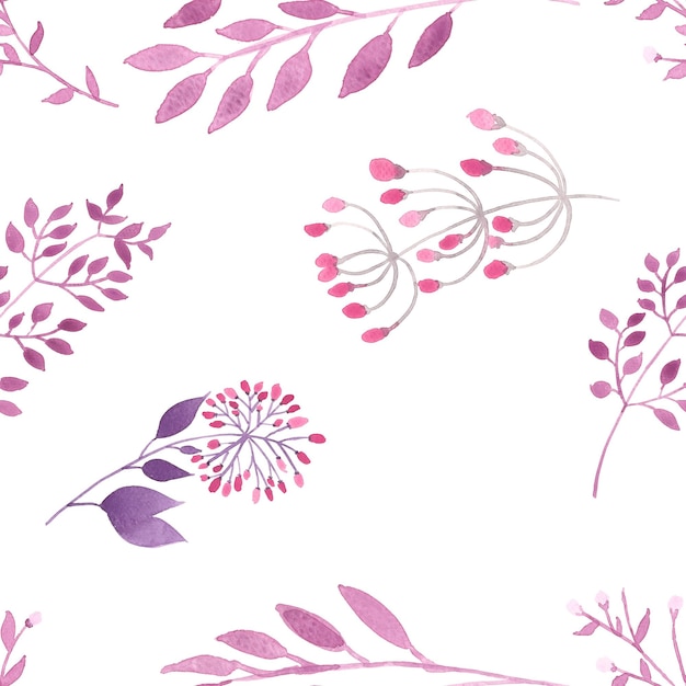 Seamless pattern with purple flowers on a white background