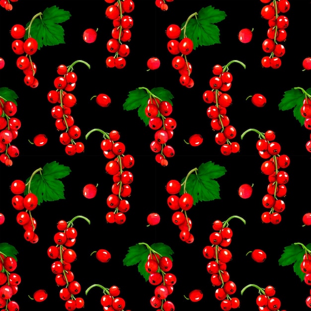 Seamless pattern with red berries Watercolor currant isolated on black background Clip art berry branches