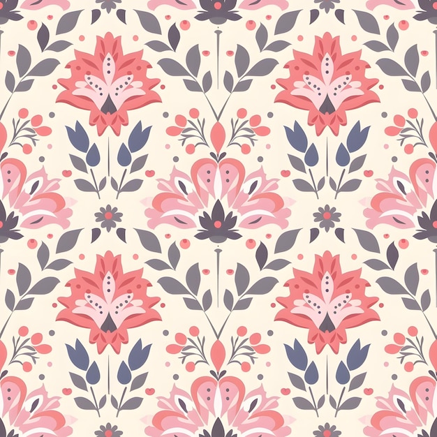 seamless pattern with a red flower and a pink flower