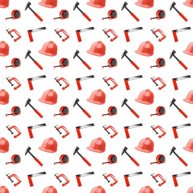 Seamless pattern with red measure tools 3d render