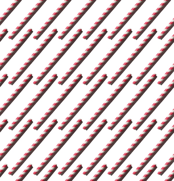 Seamless pattern with red striped drinking straws