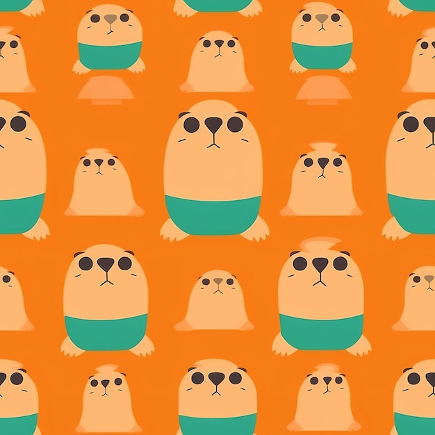 Seamless pattern with a seal on an orange background.