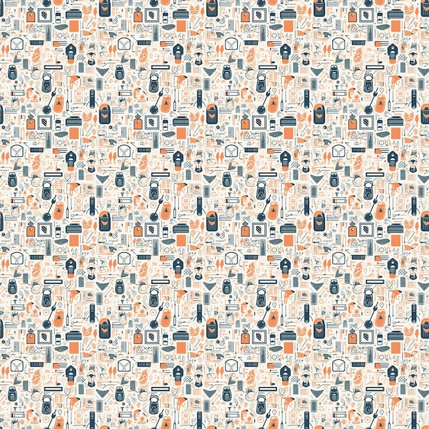 Seamless pattern with a set of icons and a car.