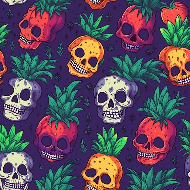 Seamless pattern with skulls and skulls on a dark background.