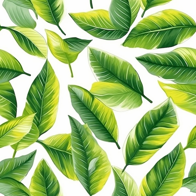 Seamless pattern with tropical leaves on a white background