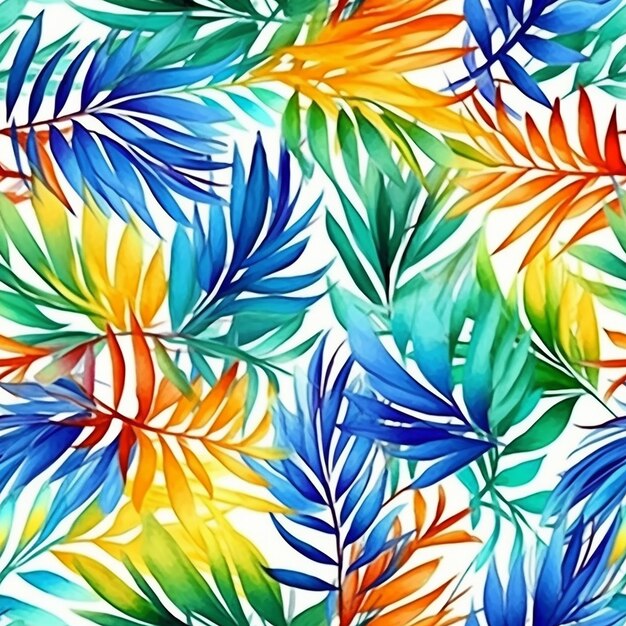 Seamless pattern with tropical leaves on a white background