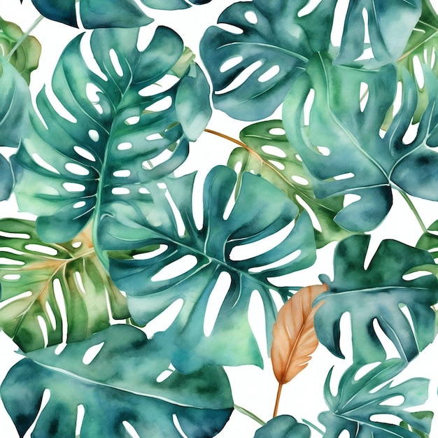 A seamless pattern with tropical leaves.