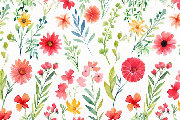 Seamless pattern with watercolor flowers Handdrawn illustration