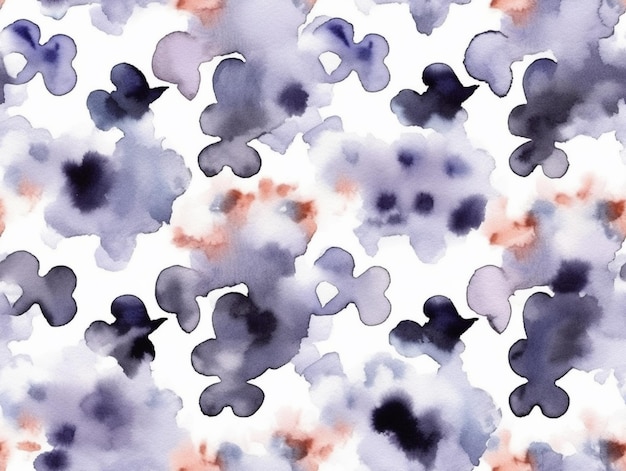 Seamless pattern with watercolor flowers on a white background.