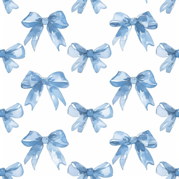 Seamless pattern with watercolor hand drawn blue bows