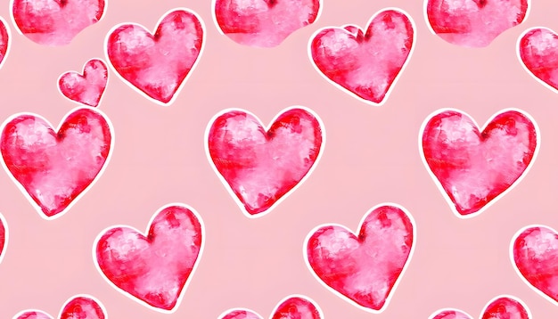 Seamless pattern with watercolor handdrawn heart isolated with white highlights