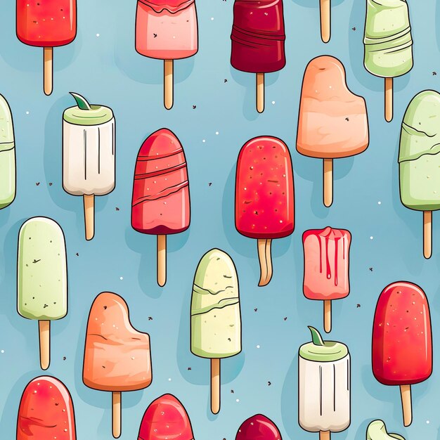 Seamless pattern with watercolor ice cream isolated on blue background Generative AI